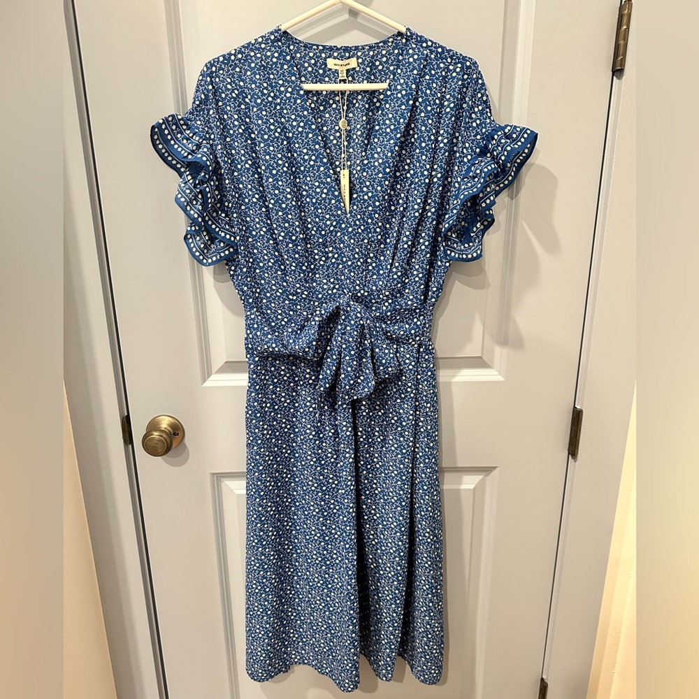 NWT Max Studio tie front ruffle sleeve midi dress